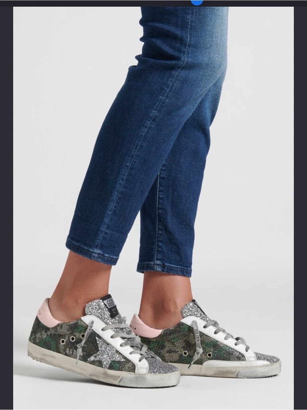 Golden Goose Low-Top Sneakers — Green Camouflage, Silver & Pink